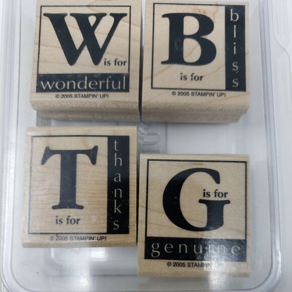 Stampin Up AROUND THE BLOCK Wood Rubber Stamps 2005 Set of 4 Collectible - Picture 3 of 7